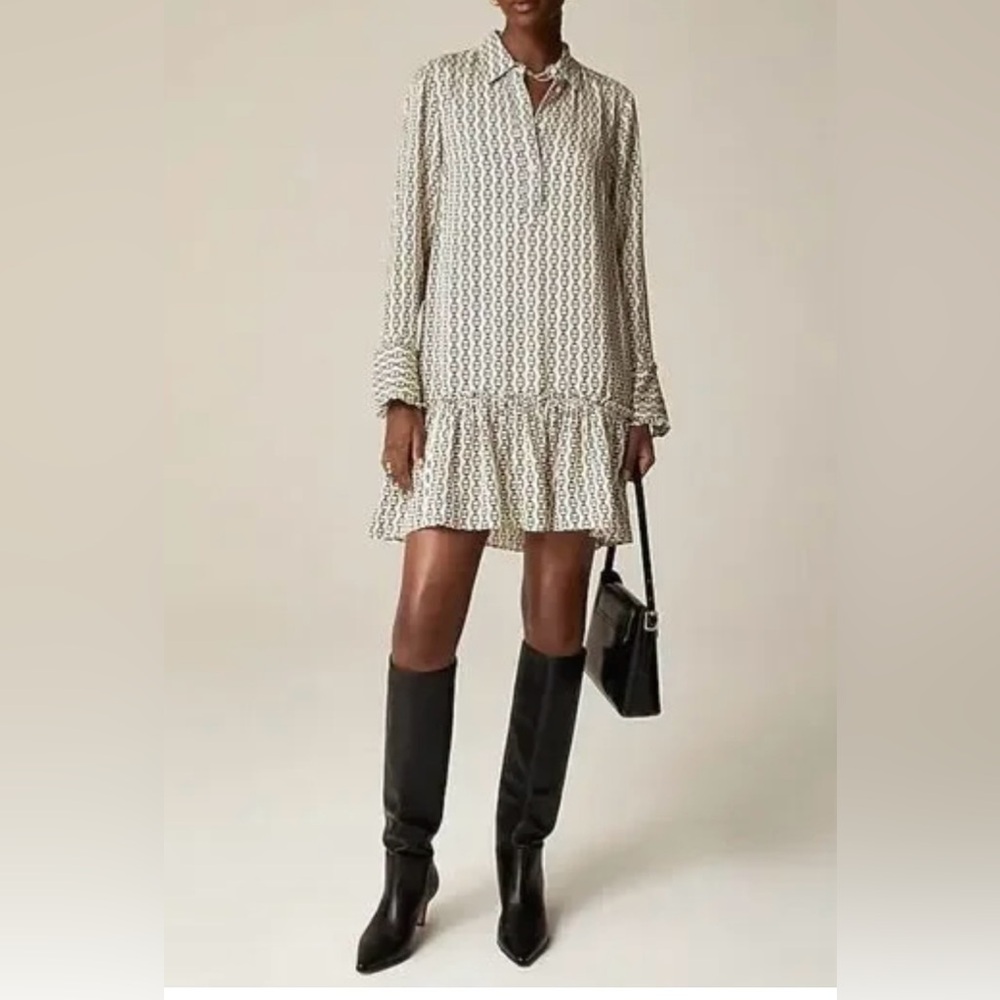 J CREW Amelia popover shirtdress in vintage links prints in Aged Parchment XXS
